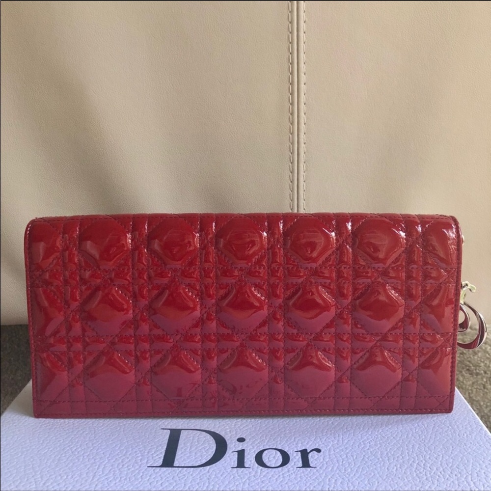 Dior Clutch red patent 10.5”x5”
